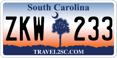 SC license plate ZKW233