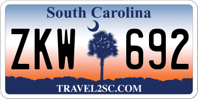 SC license plate ZKW692