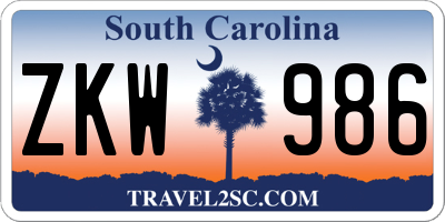 SC license plate ZKW986