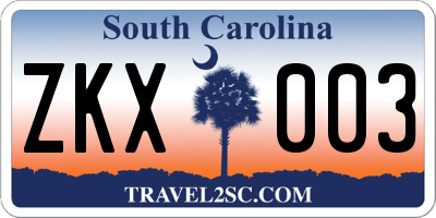SC license plate ZKX003