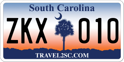 SC license plate ZKX010