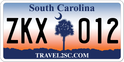 SC license plate ZKX012