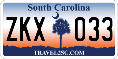 SC license plate ZKX033