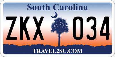 SC license plate ZKX034