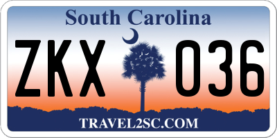 SC license plate ZKX036