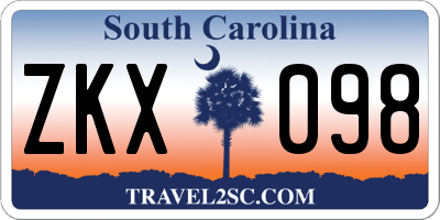 SC license plate ZKX098