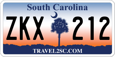 SC license plate ZKX212