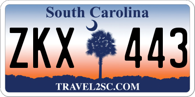 SC license plate ZKX443