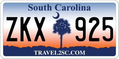 SC license plate ZKX925