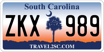 SC license plate ZKX989