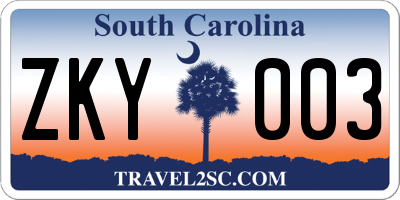 SC license plate ZKY003