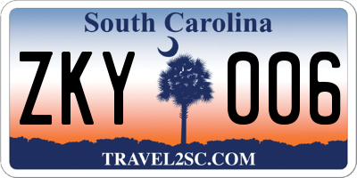 SC license plate ZKY006