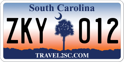 SC license plate ZKY012