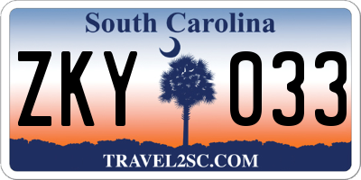 SC license plate ZKY033