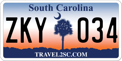 SC license plate ZKY034