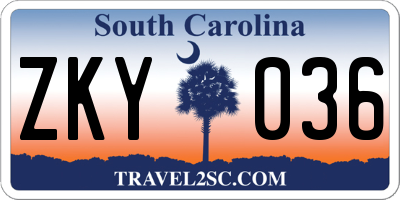SC license plate ZKY036