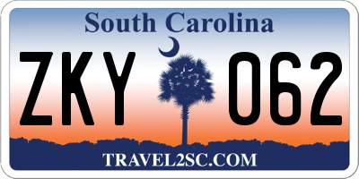 SC license plate ZKY062