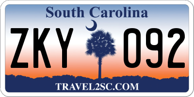 SC license plate ZKY092