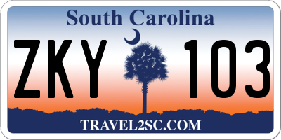 SC license plate ZKY103