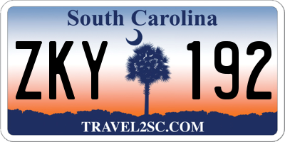 SC license plate ZKY192