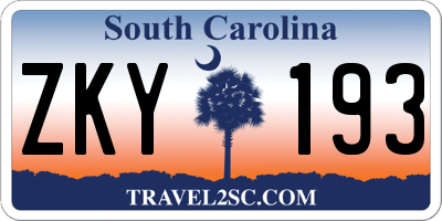 SC license plate ZKY193