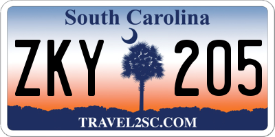 SC license plate ZKY205