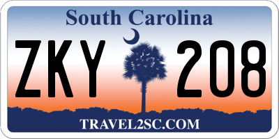 SC license plate ZKY208