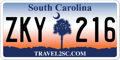 SC license plate ZKY216