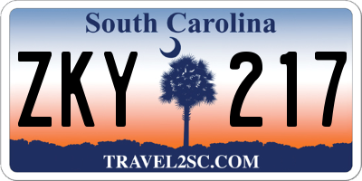 SC license plate ZKY217