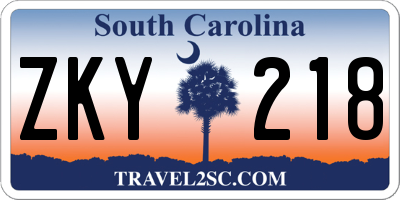 SC license plate ZKY218