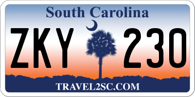 SC license plate ZKY230