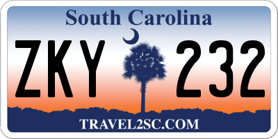 SC license plate ZKY232