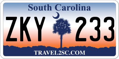 SC license plate ZKY233