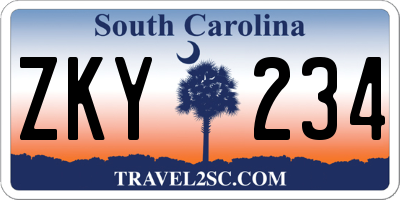SC license plate ZKY234