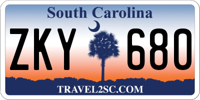 SC license plate ZKY680