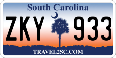 SC license plate ZKY933