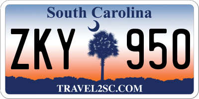 SC license plate ZKY950