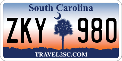 SC license plate ZKY980