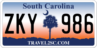 SC license plate ZKY986