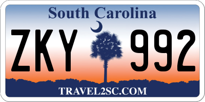 SC license plate ZKY992