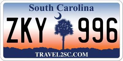 SC license plate ZKY996