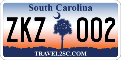 SC license plate ZKZ002