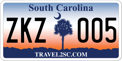 SC license plate ZKZ005
