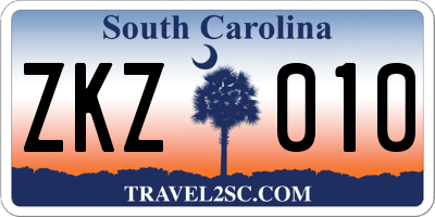 SC license plate ZKZ010
