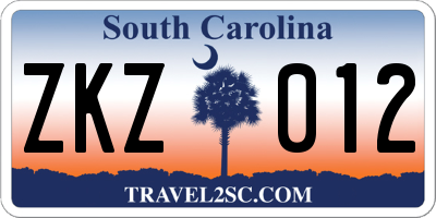 SC license plate ZKZ012