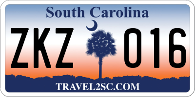 SC license plate ZKZ016