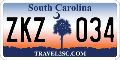 SC license plate ZKZ034
