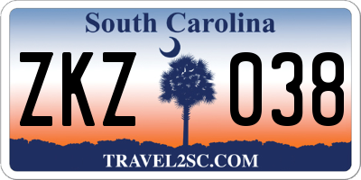SC license plate ZKZ038