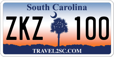SC license plate ZKZ100