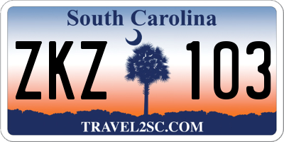 SC license plate ZKZ103